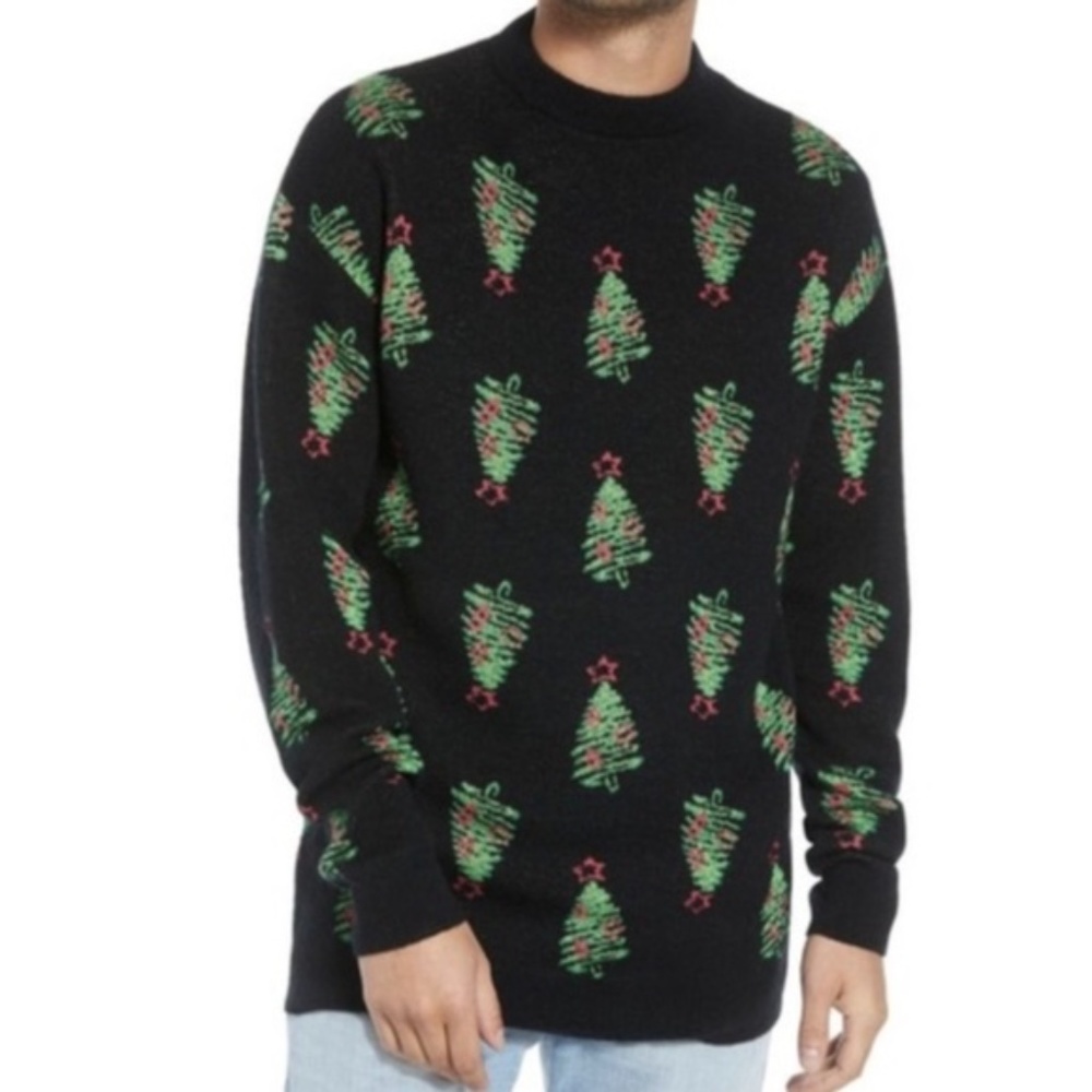 The Rail Mens 1901 Longline Christmas Tree Sweater in Black Size Medium